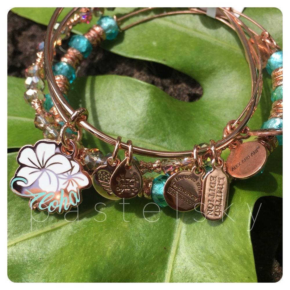 🆕 ALEX & ANI hawaii lei aloha bangle set LIMITED - Picture 2 of 7